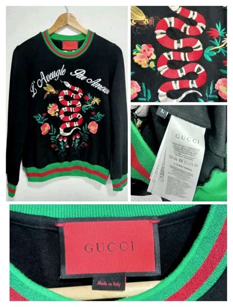 gucci snake sweater fake|Gucci bee embroidered sweater.